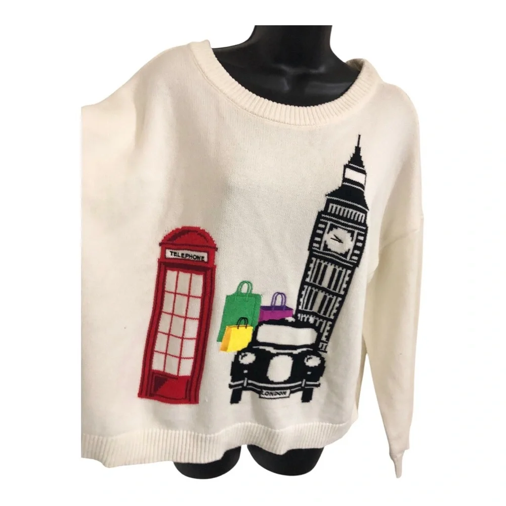Offwhite London cityscape London Taxi Big Ben Red phone‎ booth printed sweater